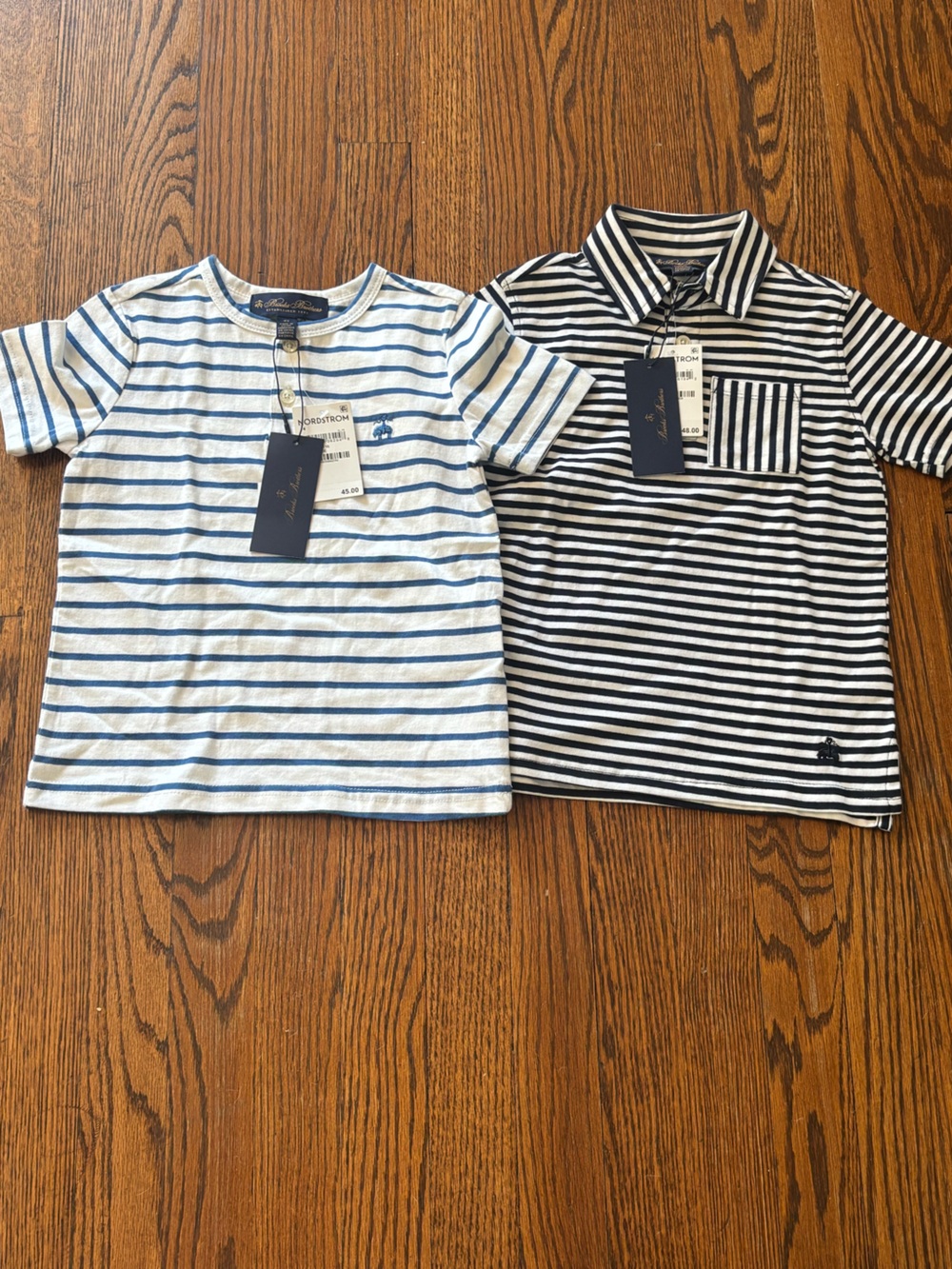 Brooks Brothers Boys' Navy & White Striped Short-Sleeve Polos - size 4Y